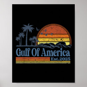 Poster Gulf Of Us America Est 2025 Retro Vintage Beach 1