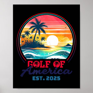 Poster Gulf Of Us America Est 2025 Retro Vintage Beach _1