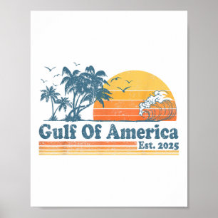 Poster Gulf Of Us America Est 2025 Retro Vintage Beach Me