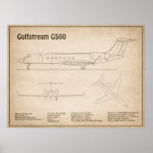 Poster Gulfstream G500 - Plan directeur de l'avion SD (Devant)