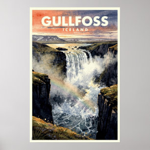Poster Gullfoss Islande Voyage Rétro