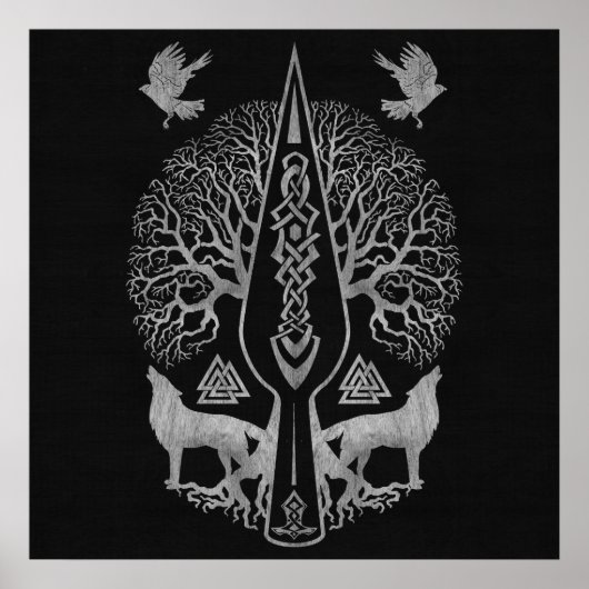Poster Gungnir - Spear of Odin and Tree of life  - (Devant)