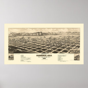 Poster Gunnison, carte panoramique de Co - 1882