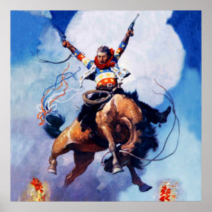 Poster “Guns Ablazing” Œuvre Western par NC Wyeth