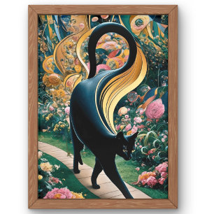Poster Gustav Klimt Chat Noir Dans un Jardin de Fleurs, A