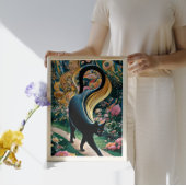 Poster Gustav Klimt Chat noir dans un jardin de fleurs, A