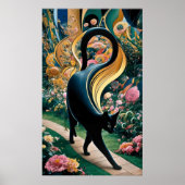 Poster Gustav Klimt Chat noir dans un jardin de fleurs, A (Devant)