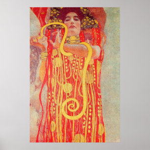Poster Gustav Klimt Femme Rouge Peinture de serpent en or