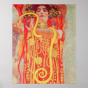 Poster Gustav Klimt Femme Rouge Peinture de Serpent en Or