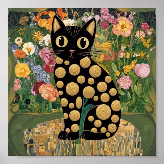 Poster Gustav Klimt Fleur Chat Noir Art Éclectique Modern (Devant)