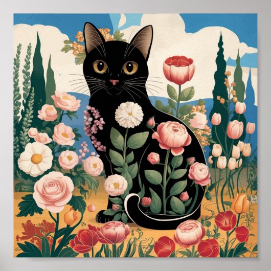 Poster Gustav Klimt Fleur Chat Noir Art Éclectique Modern (Devant)