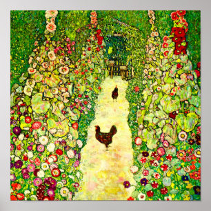 Poster Gustav Klimt Garden with Chickens
