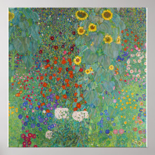 Poster Gustav Klimt - Jardin de campagne avec tournesols