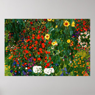 Poster Gustav Klimt - Jardin de ferme avec tournesols