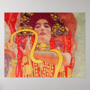 Poster Gustav Klimt Red Woman Gold Snake Peinture