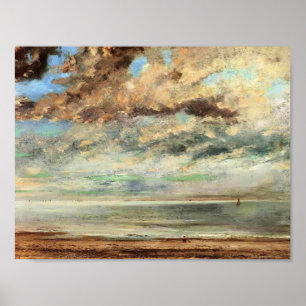 Poster Gustave Courbet- la plage, coucher du soleil