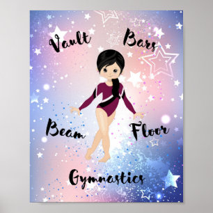 Poster Gym Star Cheveux Noirs, Yeux Marrons, Justaucorps