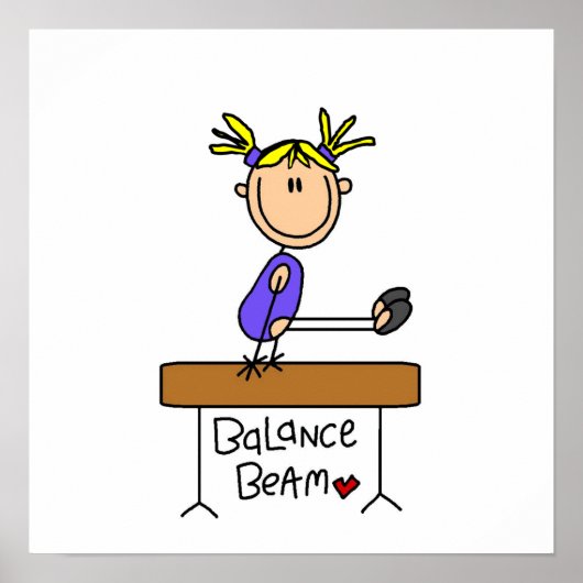 Poster Gymnaste blond pour fille sur poutre balance (Devant)