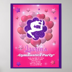 Poster Gymnastique Anniversaire Soirée rose violet Invita