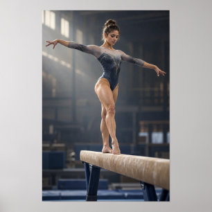 Poster Gymnastique en poutre d'équilibre Art Gymnaste Fém