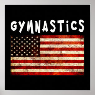Poster Gymnastique Grunge Américain Drapeau USA