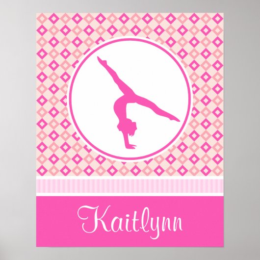 Poster Gymnastique rose À damiers diamants avec Monogramm (Devant)
