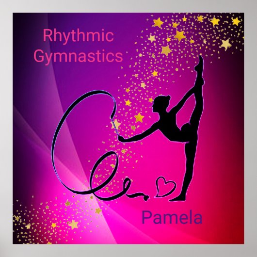 Poster Gymnastique rythmique Etoiles d'or rose et violet (Devant)