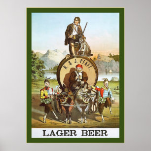 Poster H. & J. Lager Beer ~ 1870s ~ Publicité Vintage