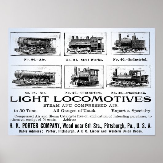Poster H K Porter & Co.Light Locomotives (Devant)