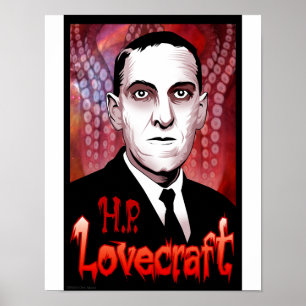 Poster H.P. Portrait de Lovecraft (rouge)