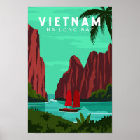 Ha Long Bay Vietnam Travel Vintage Art