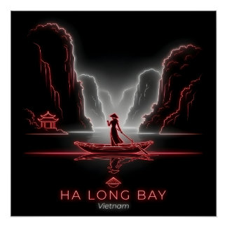 Poster Ha Long Bay-Vietnamese Woman Sampan Boat