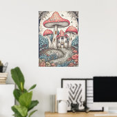 Poster Habitation créative vintage forêt champignon (Bureau à domicile)