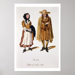 Poster Habitudes des quakers, 1675 (gravure colorée)