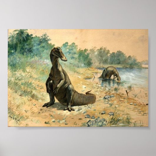 Poster Hadrosaures au bord d'un lac (Devant)