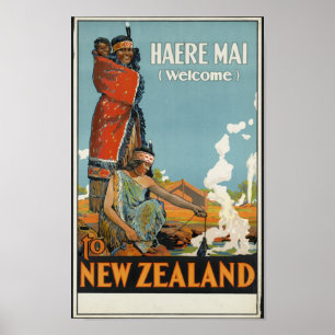 Poster Haere Mai Bienvenue en Nouvelle-Zélande art de voy
