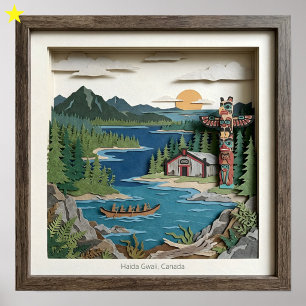 Poster Haida Gwaii C.-B. Canada Collage de papier Diorama