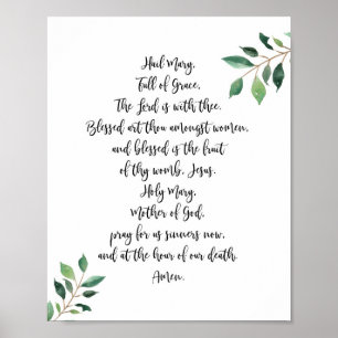 Poster Hail Mary Catholic Prayer Print Calligraphy