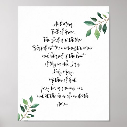 Poster Hail Mary Catholic Prayer Print Calligraphy (Devant)