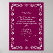 Poster Hail Mary Prayer Elegant Burgundy Ivory Botanicals (Devant)