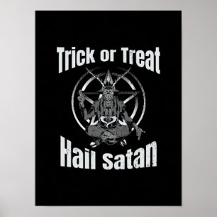 Poster Hail Satan Pentagram Goat Halloween