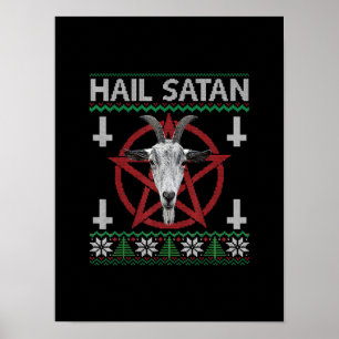 Poster Hail Satan Tête de chèvre Pentagram Funny Satanic
