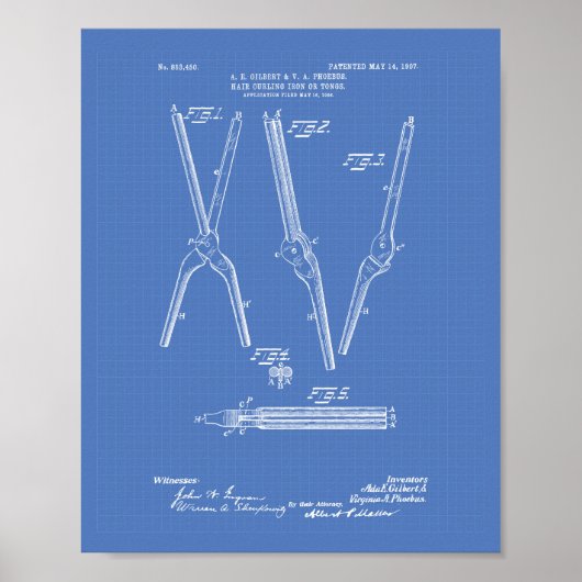 Poster Hair Curling Fer 1907 Brevet Art Plan (Devant)