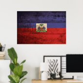 Poster Haïti Flag on Old Wood Grain (Bureau à domicile)