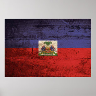 Poster Haïti Flag on Old Wood Grain