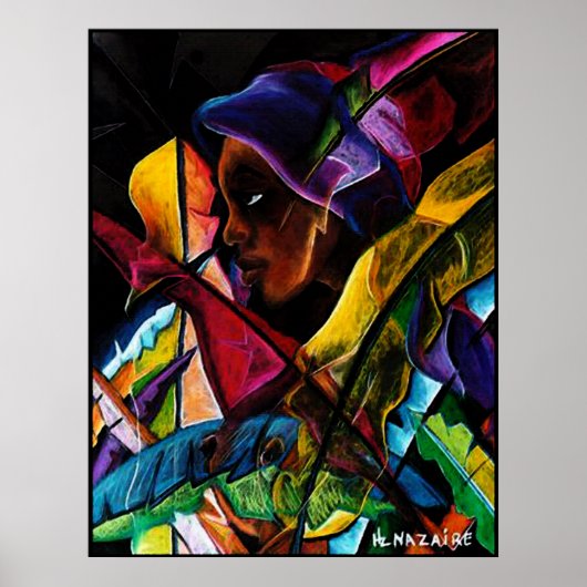 Poster Haitienne en Vitraux IV - entoilage de pastel (Devant)