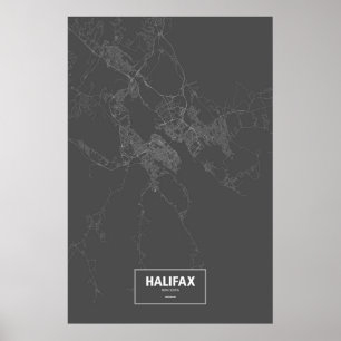 Poster Halifax, Nouvelle-Écosse (blanc sur noir)