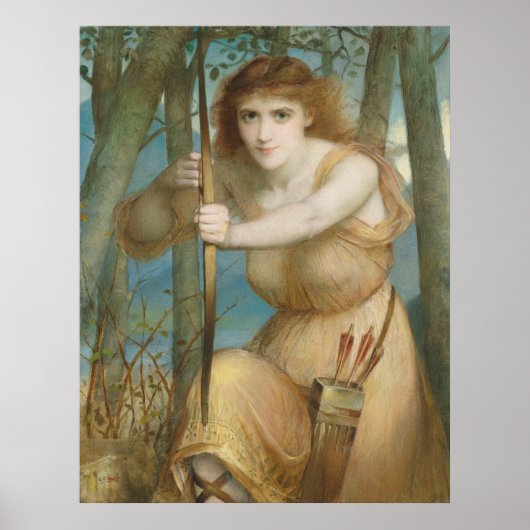 Poster Hallé Female archer chasse dans les bois (Devant)