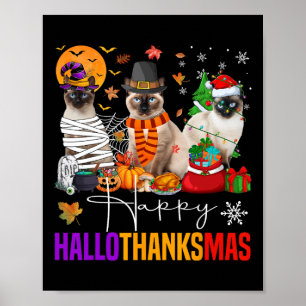 Poster Hallothanksmas Chat Siamese Halloween Thanksgiving