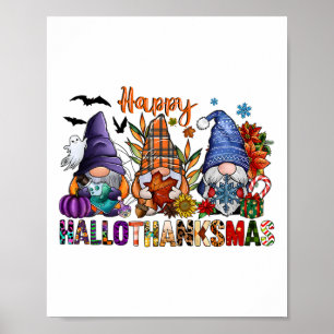Poster Hallothanksmas Gnomes Halloween Thanksgiving Joyeu